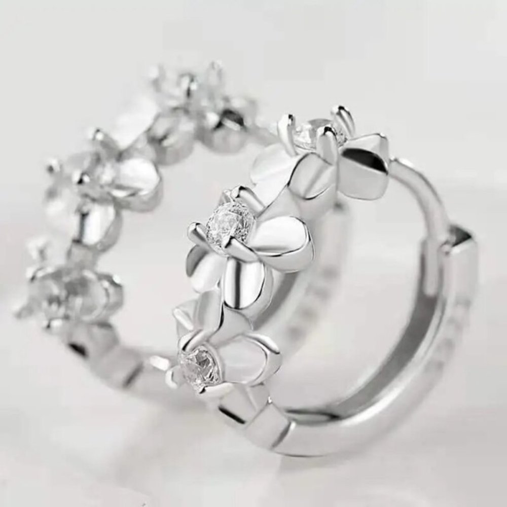 925 Sterling silver romantic plum bossom crystal earrings for women fash… - Picture 4 of 6